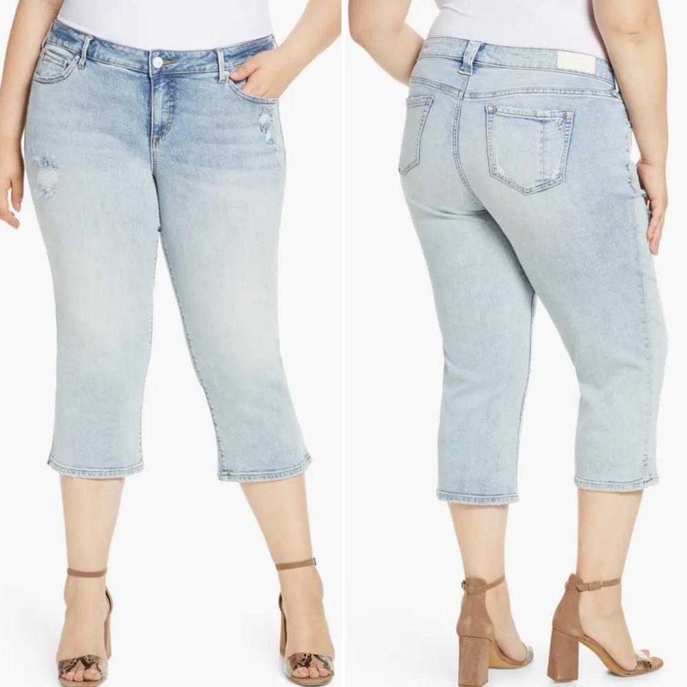 SLINK Jeans Louise High Rise Distressed‎ Crop Straight Leg Jeans Plus Size 18